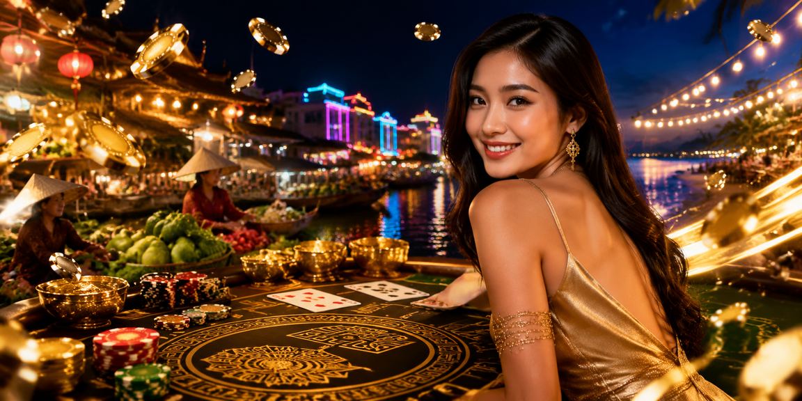 Bàn Baccarat sáng đèn neon tại vùng đồng bằng sông Cửu Long – không khí casino trực tuyến sôi động
